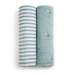 aden + anais Boutique Organic Cotton Muslin Swaddle 2 Pack, Breathable Baby Receiving Blanket, Soft and Lightweight Wrap, Diaper Bag Must Have, Sailing Seas