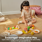 PlanToys® Wooden Assorted Vegetable Set | Montessori Play Food for Toddlers | Includes Tomato, Mushroom, Shallot, Bell Pepper & Cucumber with Tray & Knife | Eco-Friendly Pretend Cooking & Roleplay Toy