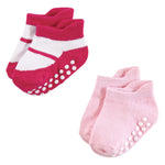 Hudson Baby Unisex Baby Non-Skid No-Show Socks, Pink Black, 12-24 Months