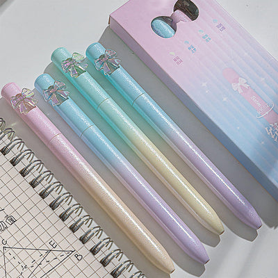 MOZXIRZ 4 Pcs Cute Gel Pens Glitter Bowknot Twistable Pens 0.5mm Fine Point Black Ink Smooth Writing Pen Aesthetic Gradient Gel Pen for Women Girls Boys Men Office School Supplies (4Pcs Bowknot)
