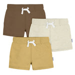 Gerber Baby Boys Toddler 3-Pack Pull-On Knit Shorts, Neutrals, 0-3 Months