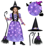 Spooktacular Creations Girls Witch Costume, Light up Witch Costume Kids, Starry Dress with Broom Belt Hat for Child Halloween Role Play Parties, M