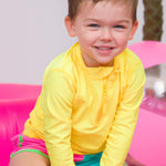 RUGGEDBUTTS® Baby/Toddler Boys Long Sleeve Rash Guard Swim Shirt w/UPF 50+ - Neon Yellow, 5