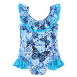 Kucnuzki Baby Girl Bathing Suit One Piece Swimsuit Blue Butterfly Bikini Set Baby 4T 5T Swimsuit Girls Toddler Ruffled Sleeveless Bathing Suits for Kids