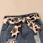 CETEPY Baby Girl Clothes 0-3 Months Newborn Romper Ruffle Sleeve Short Jeans Skirt with Headband Infant Outfits Set Sunflower Leopard 0-3 Months