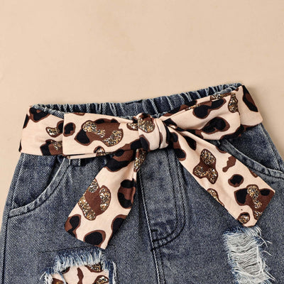 CETEPY Baby Girl Clothes 0-3 Months Newborn Romper Ruffle Sleeve Short Jeans Skirt with Headband Infant Outfits Set Sunflower Leopard 0-3 Months