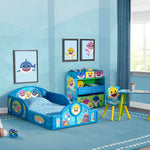 Baby Shark Plastic Sleep and Play Plastic Toddler Bed with Attached Guardrails by Delta Children, Blue