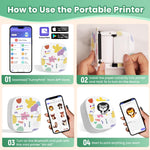 XenGro Mini Sticker Printer AHM2, Mini Thermal Printer with 3 Rolls Paper, Portable Bluetooth Inkless Printpods, Pocket Label Maker Suitable for Creative Kids DIY, Diaries, Photos, Study Notes -White