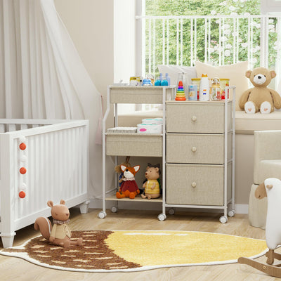 Modanais Baby Organizer and Storage Cart - 3 Tier Baby Rolling Cart with Dividers and Drawers, Easy to Assemble, Mobile Utility Cart with Wheels for Nursery, Bedroom, Changing Table & Crib,Off White