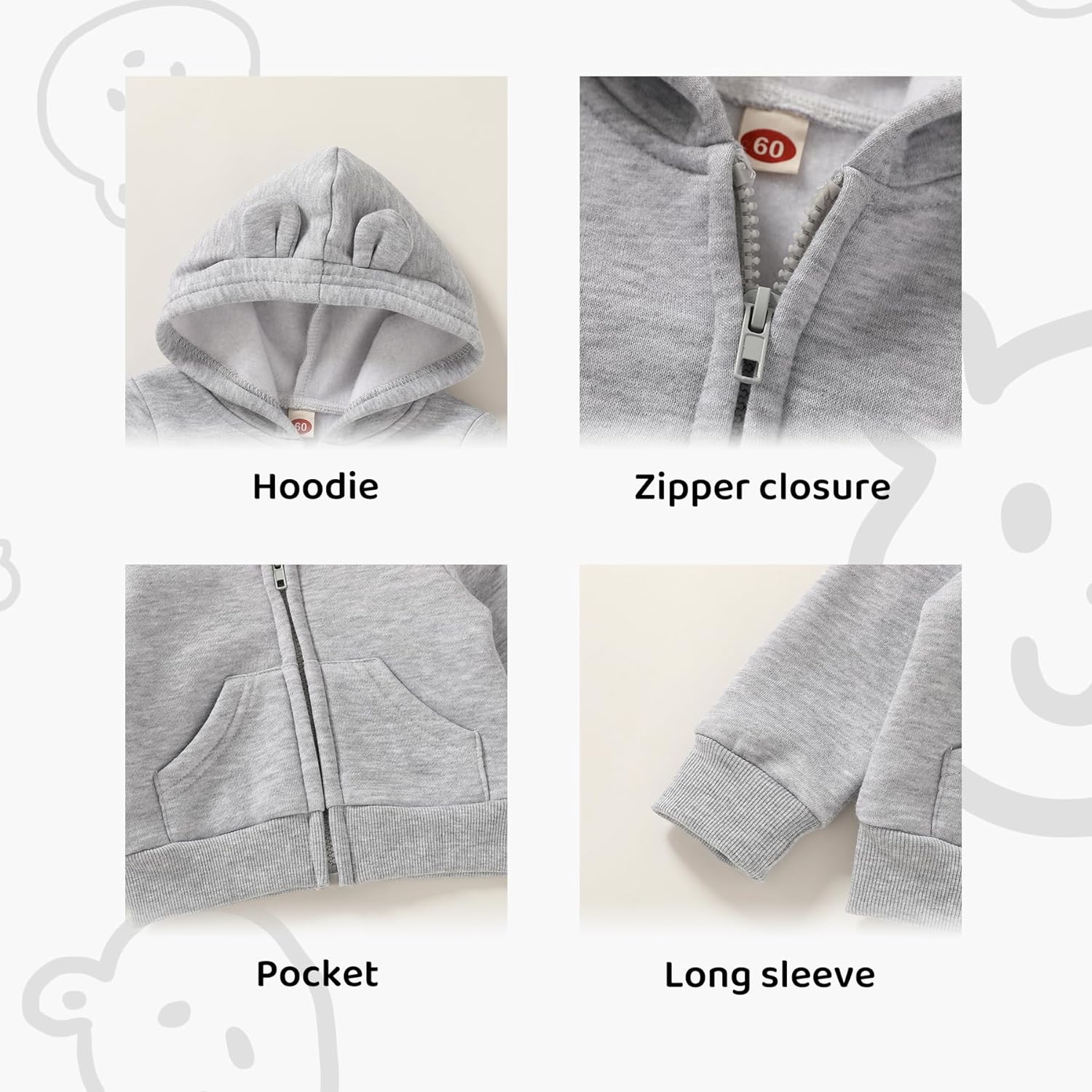 Happy Town Baby Clothes for Girls Boys Clothes Solid Color Zipper Hoodie and Pants Set Infant Fall Winter Outfits