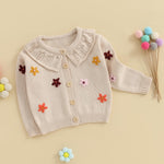 Baby Girl Cardigan Sweater Infant Toddler Floral Embroidered Button Down Knit Sweaters Fall Winter Clothes (Khaki, 2-3 Years)
