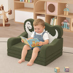 YACODAVO 2-in-1 Toddler Couch Fold Out, Foldable Kids Sofa, Kids Chairs Comfy, Gift for Boys, Gift for Birthday, Children's Day, Dark Green Dinosaur