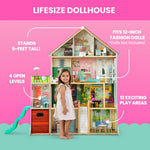 Delta Children Deluxe Maui Dollhouse - Large 4-Story Dollhouse with 12 Rooms Includes 50 Accessories - Working Elevator, Wave Slide, Lights/Sounds - Fits 12-inch Dolls - Pretend Play Gift for Ages 3+