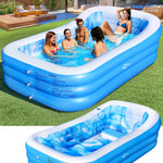 Inflatable Pool with Big Backrest and Seat,Oversized Thickened Large Blow Up Pool for Adults,Inflatable Backyard Pools for Kid and Adult,105"x65"x25"Durable Swimming Pools (Blue)