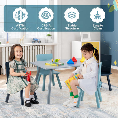 Costzon Kids Table and Chairs, 5 Pieces Desk Set with Toys Bricks for Playing, Dinning, Drawing, Toddler Table and Chair Set for 3-7 Years Old Boys Girls