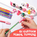 Ireer 60 Pcs Scented Pencils for Kids Animal Fruit Fun Smelly Pencils Bulk HB Graphite with 60 Pcs Cute Cartoon Toppers Gift for School Office Classroom Party Reward Supplies(Bright Style)