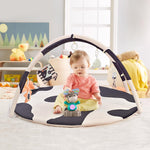 2PM SPORTS Cow Theme Baby Play Mat, Tummy Time Mat for Infant Newborn, Baby Play Gyms & Playmats for 0-3 3-6 6-12 Months, Activity Mat 5 Detachable Toys, Non Slip Gym Mat Easy to Install & Clean