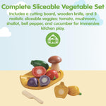 PlanToys® Wooden Assorted Vegetable Set | Montessori Play Food for Toddlers | Includes Tomato, Mushroom, Shallot, Bell Pepper & Cucumber with Tray & Knife | Eco-Friendly Pretend Cooking & Roleplay Toy