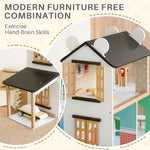 Luxury Wooden Dollhouse with Light-Designed, Modern Dollhouse with 20 Pieces of Furniture and Spiral Staircase, Ideal Gift for for Kids Ages 3+
