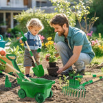 Duckura Kids Gardening Tools Set - 7pcs Wheelbarrow Set for Kids with Shovel, Rake, Leaf Rake, Summer Outdoor Yard Digging Weed Birthday Gifts Toys, Easter for Boys Girls Age 2 3+ Years(Green)