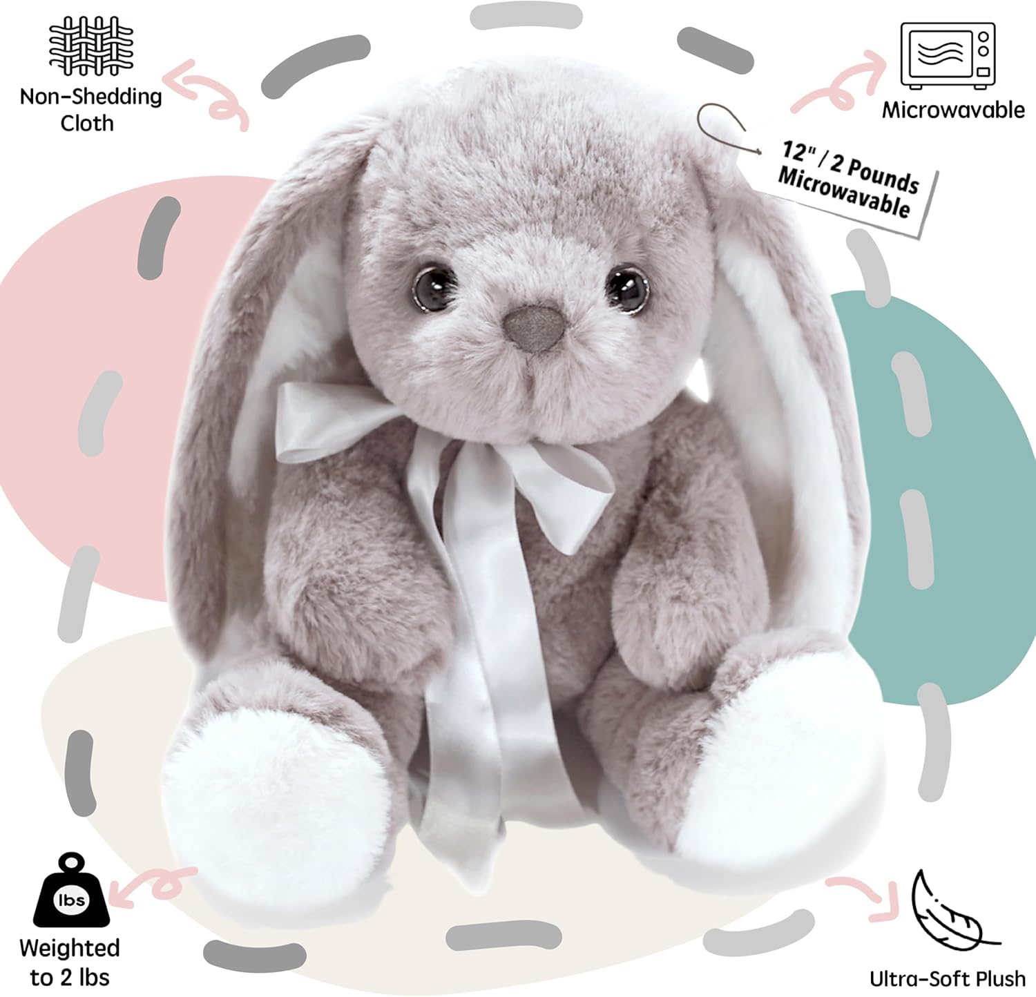 uoozii Warmable Bunny Stuffed Animal - Microwavable 12" | 2 Pounds Unscented Weighted Stuffed Animals Non-Shedding Bunny Plush Coolable & Heatable Warm Gifts for Kids & Adults