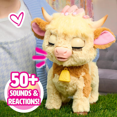 FurReal Maggie The Feed & Follow Cow, 11 Inch Interactive Highland Mini Cow, for Boys and Girls, Ages 4 and up