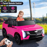 Costzon 2 Seater Ride on Truck, 24V Licensed Cadillac Kids Car Electric Vehicles w/Remote Control, 3 Speeds, LED Lights, Horn, Music, Story & 4-Wheel Spring Suspension, Ride on Car Toy for 3+ (Pink)