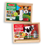 Melissa & Doug Animals 4-in-1 Wooden Jigsaw Puzzles Set - Pets and Farm