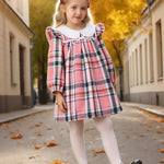 Little Girls Clothes 3t 4t Girl Fall Clothes Cute Bright Pink Plaid Winter Kids Dress Toddler Long Sleeve Swing Checkered Dresses Toddler Outfit