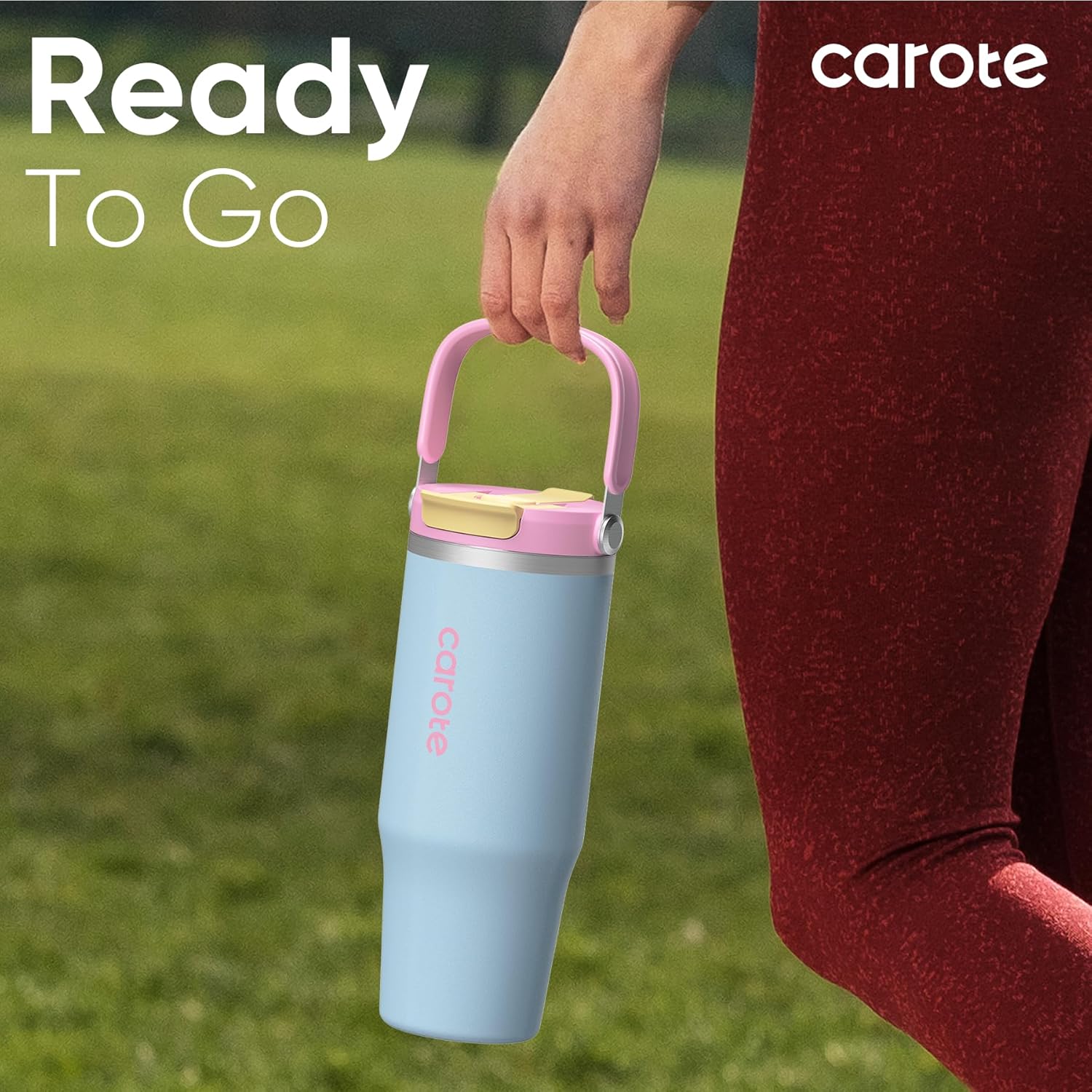 CAROTE 3-Pack Insulated Stainless Steel Water Bottles with Upgraded Leakproof Tech, Car Holder Fit & Scratch-Resistant, 32/32/40 oz Travel Straw Tumblers Set for Home/Car/Outdoor (Macaron)