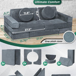 Lunix LX15 14pcs Modular Kids Play Couch, Design-Patent Child Sectional Sofa, Fort-Play Bedroom & Playroom Furniture for Toddlers, Convertible Foam, Washable Covers, OEKO-TEX & CertiPUR-US, Stone Gray