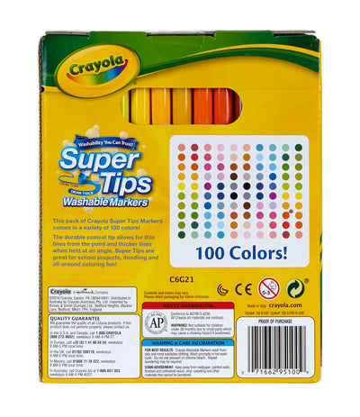 Crayola Super Tips Marker Set (100ct), Fine Point Washable Markers, Drawing Markers for Kids & Adults, Create Thick & Thin Lines, Art Supplies, Ages 3+