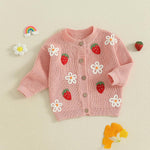 Infant Baby Girl Cardigan Sweaters Toddler Floral Embroidery Button Up Knit Tops Fall Winter Knitwear Clothes