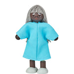 PlanToys® Wooden Grandmother Dollhouse Figure - Dark Skin Tone | Poseable 1:12 Scale Dollhouse People | Montessori Pretend Play Doll with Bendable Arms & Legs | Eco-Friendly Wooden Figurine for Kids