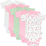 HonestBaby baby-girls 5-pack Short Sleeve Bodysuits One-piece 100% Organic Cotton for Infant Baby Girls