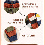 VEGGIEDOT Little Boy Pants 3 Pack 4T 5T Toddler Boy Sweatpants Fall Winter Kids Color Block Drawstring Elastic Sweatpants Casual Pants for Boys