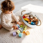 Baskets for Gifts Empty, Small Woven Cotton Rope Gift Basket for Organizing, Cute Cat Dog Toy Bin Box, Baby Nursery Storage Organizer, White Storage Bin with Brown Handles, 13" x 9" x 5"