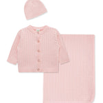 Little Me Clothes for Baby Girls' Cable Sweater and Blanket Gift Box, Baby Essentials, Shower Gift, Pink, 6 Months