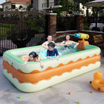 Qudinip Inflatable Swimming Pool, 3 Layers PVC Blowing Pool, Foldable Portable Inflatable Pool for Kids 3+ Years Outdoor Indoor Family Fun with One Button Inflation Design (1.3 M)