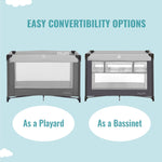 Dream On Me Zazzy Portable Playard with Bassinet in Grey, Packable and Easy Setup Baby Playard, Lightweight and Portable Playard for Baby with Mattress and Travel Bag