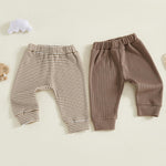 Unisex Baby Pants 2-Pack Toddler Boy Girl Waffle Knit Elastic Waist Pull On Joggers Trousers Bottoms (Brown, 18-24 Months)