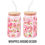 Silver Buffalo Strawberry Shortcake Strawberry Dessert and Jam Pink Glass Jar Tumbler with Bamboo Lid and Glass Straw, 16 Ounces