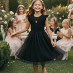 PATPAT Toddler Girls Tulle Dress Tutu Birthday Princess Dresses Formal Photo Shoot Outfit Summer Clothes 5-6 Years Black