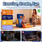 11Pcs Modular Kids Play Couch, Indoor Child Sectional Sofa for Toddlers over 1 year old, Nugget Couch for Playroom Living Room, Convertible Foam Climbing Blocks Sofa for Boys and Girls, Stars and Moon