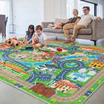 plumlik Car Rug Play Mat for Kids Toy Cars, Road Traffic Playmat for Kid Bedroom, Non-Slip Machine Washable Town City Race Track Carpet for Learn and Have Fun 3'x4'/ 36"x48"