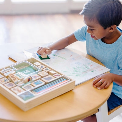 Melissa & Doug Stamp-a-Scene Stamp Set: Rain Forest - 20 Wooden Stamps, 5 Colored Pencils, and 2-Color Stamp Pad