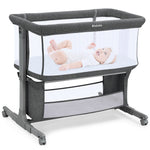 Ezebaby Bedside Bassinet for Baby, Portable Baby Bassinet Bedside Sleeper for Newborn Infants with Wheels Storage Basket, Adjustable 7 Heights and All Mesh Sides