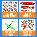 Bedwina Glider Planes Bulk (36-Pack) 8-Inch Bomber Airplane Gliders for Kids, Foam Paper Airplane Construction Kits for Kids Party Favors, Birthdays, Goodie Bag Stuffers and Outdoor Flying Toy