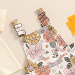 Lucikamy Toddler Baby Girls Summer Outfit Short Sleeve Ribbed Tops + Flower Suspender Overalls Shorts Set Kids Cute Clothes (Beige Top + Flower, 12-18 Months)