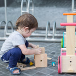 PlanToys Wooden Transforming Robot Tool Box with Wrench, Nuts & Bolts, Wooden Planks, and Shapes| Sustainably Made from Rubberwood and Non-Toxic Paints and Dyes